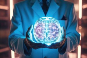 Image of physician holding a brain