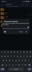 Zarchiever showing password requirement to extract files
