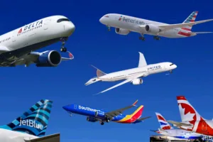 A collection of airplanes bearing the tag of different airlinesCredit: Sam Chui