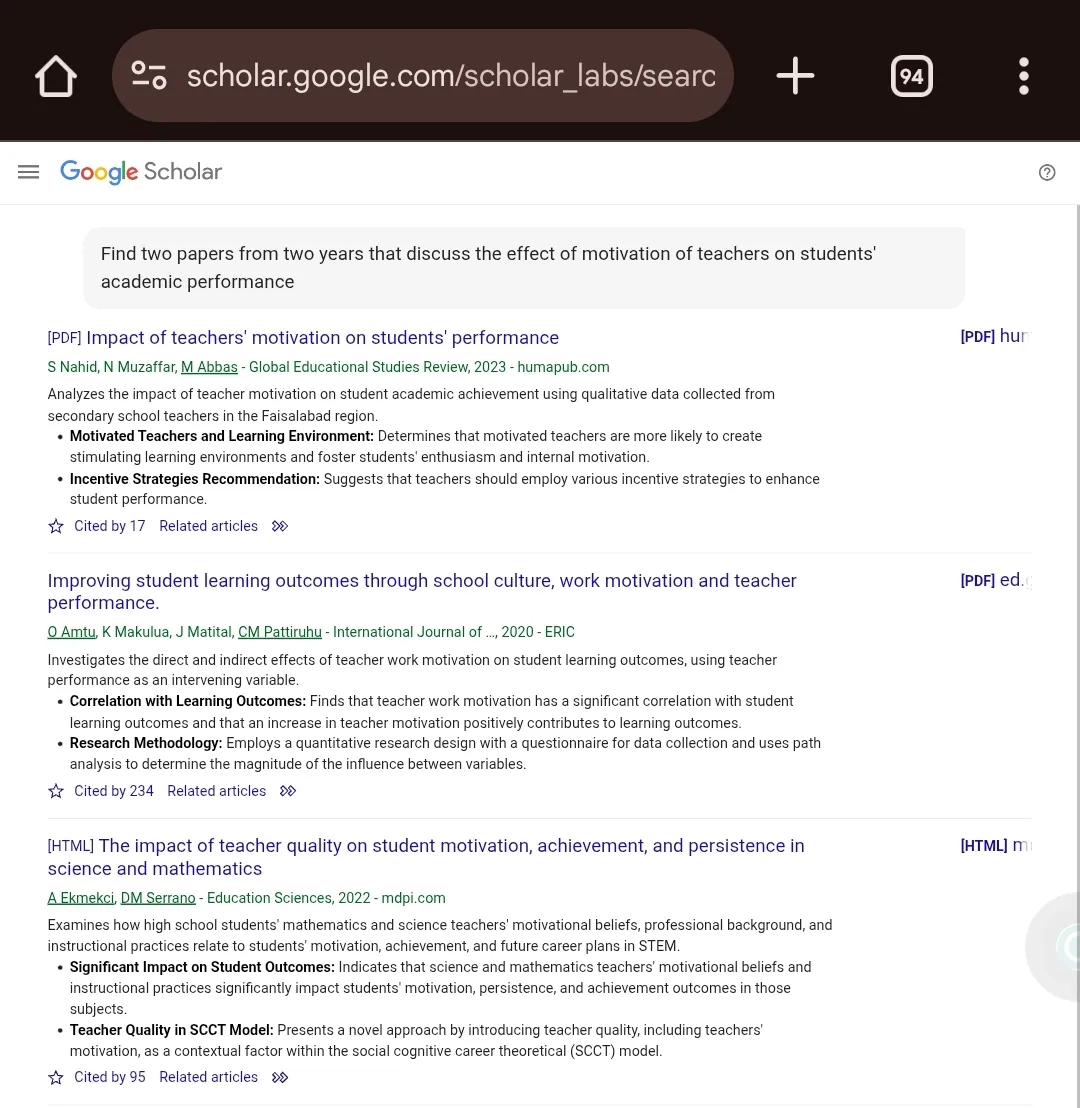 Google Scholar Lab's Results 